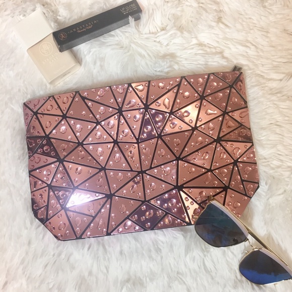 Handbags - 🎊 Pink Wet Look Geo Cosmetic Makeup Zipper Case